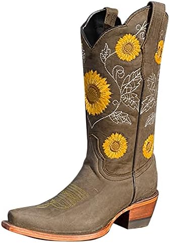 Teprec Womens Cowgirl Boots Women Western Cowboy Boots Mid Calf Cowgirl Boot Boots Sapatos de Inverno Crescedor Botas Cowboy