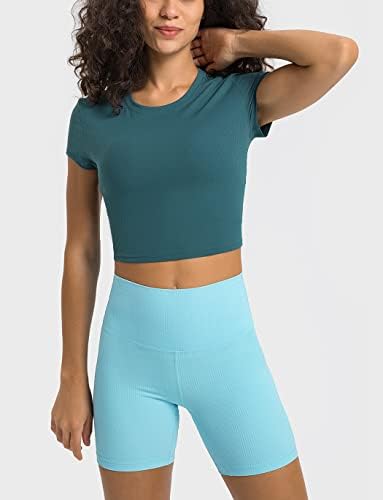 Treino feminino Haellun Tops de manga curta camisas de ioga esportes academia esportiva respirável atlético Slim Fit Crop Tops