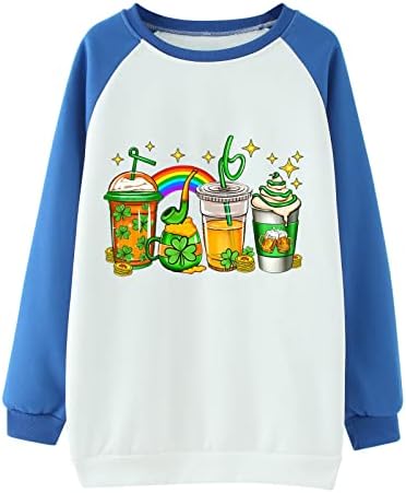 Moletom de manga longa Raglan para mulheres felizes no dia de São Patrício Pote de Potão de Pullover de Ouro Camisas Túnicas Casuais