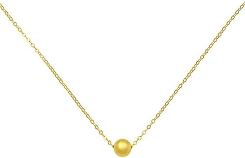 14K Italian Yellow Gold Sliding Mini Ball Bead Pingente Charm Colar, Ajustável 16 ”ou 18”