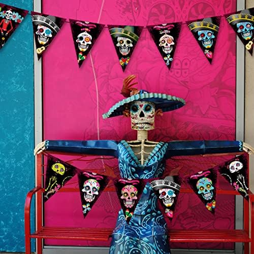 DIA DE LOS MUERTOS Decorações, Banner de festas mexicanas 14pcs, Day of the Dead Sugar Skull Triangle Banner Garland para