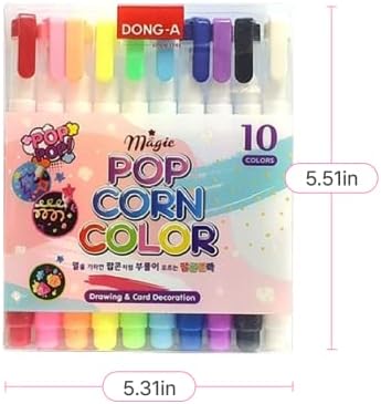 Dong-A Magic Popcorn Color Pen 10 Cores 3D Cards de decoração, desenho, arte pequena