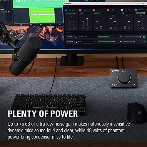 Elgato Wave XLR-Mixer de áudio e pré-amplificador de 75 dB para microfone XLR para USB-C, Interface de controle com 48V Phantom