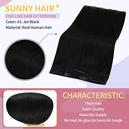 Extensões de cabelo de arame de pesca preta ensolarada Remy Hair and Ponytail Extensions Human Human Black 16inch 160g
