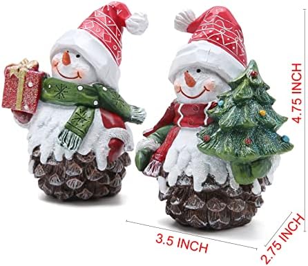 Hodao 2 PCs Cones de pinos de natal Decorações de boneco de neve Fatuetas de boneco de neve, decoração de inverno, figuras