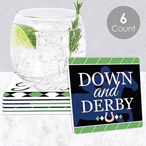 Big Dot of Happiness Kentucky Horse Derby - Decorações engraçadas para festas de corrida - Drink Coasters - Conjunto de 6