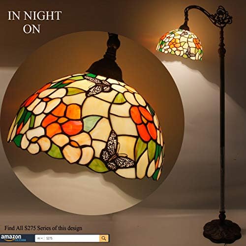 WerFactory Tiffany Floor Lamp Butterfly Ambar manchado Lâmpada arqueada de vidro 12x18x64 polegadas Gósoneck canto ajustável