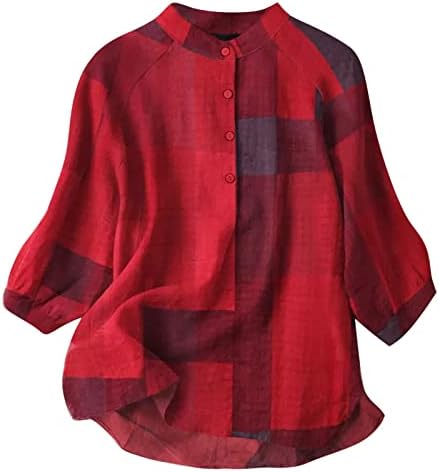 Tamas de linho de algodão da moda feminina PLATA PRIMAGEM PLAID PLAID BOTOL BOLTO DE PESCO