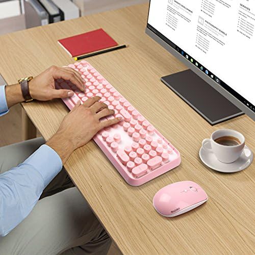 Combinamento de mouse de teclado sem fio rosa, teclado de máquina de escrever sem fio de 2,4 GHz e combinação de mouse,