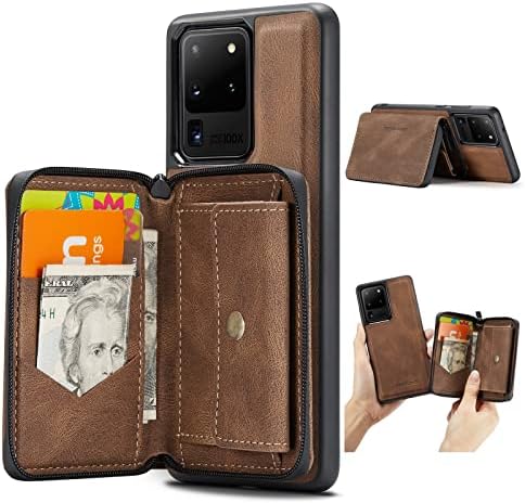 Caixa de carteira destacável para o Samsung Galaxy S20, capa de back slim à prova de choque de couro, suporte magnético