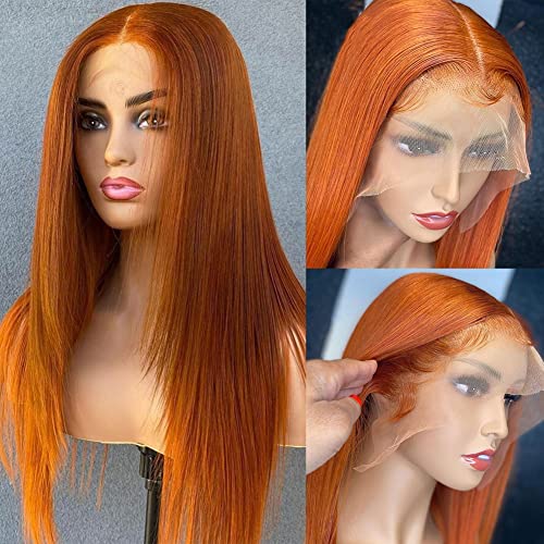 Qtiker gengibre laranja cor de cor laranja reta Remy Bob Wig T renda frontal Human Human Wigs PRE -PURCULADO PREVE