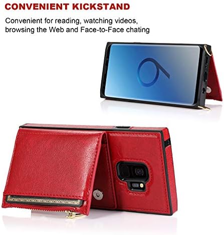 Kihuwey Galaxy S9 Case Crossbody cordão da carteira de zíper com titular de cartão de crédito e pulseira, cobertura de