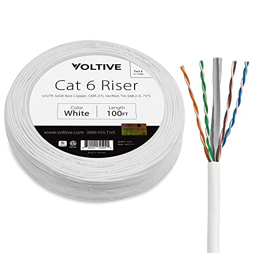 Riser voltivo de cat6, 100 pés, branco - Solid nua cobre Cabo Ethernet - UTP - 600MHz - UL certificado e ETL Verificado