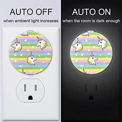 2 Pacote de plug-in nightlight LED Night Light Unicorn Rainbow com sensor do anoitecer para o quarto para o quarto de crianças,