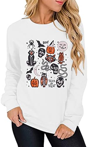 Selto de Halloween do Halloween feminino Pumpa de manga longa para adolescentes gráficos de esqueletos de pullover de pullover