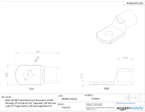 Panduit S2/0-38R-X Terminal de anel tubular, faixa de arame não isolada, 2/0 AWG, tamanho do orifício de pista de