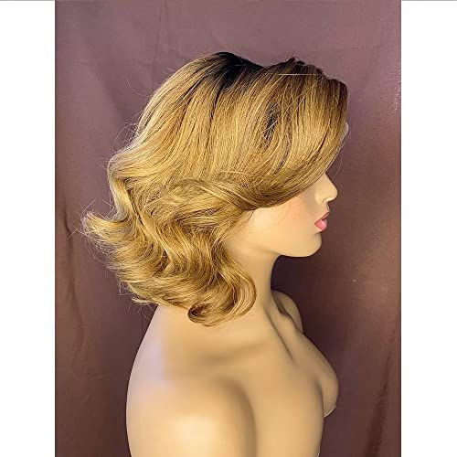 dez pauzinhos ombre renda frontal peruca cabelos humanos bob peruca 13x6 1b/27 renda peruca de cabelo humano para mulheres negras hd mel loira loira lace frontal pêlo humano onda curta onda bob bob pré -arranhado 14 polegadas