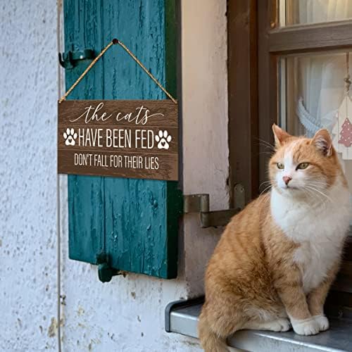 Placa engraçada de gato para a porta da frente, os gatos foram alimentados, sinal de boas -vindas da porta de boas