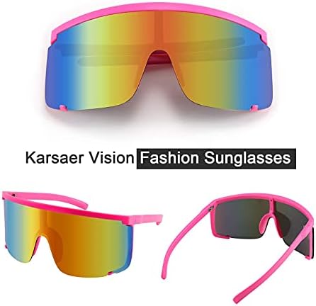 Óculos de sol Karsaer Vision Shield para homens Mulheres de grande tamanho NEON 80S 90