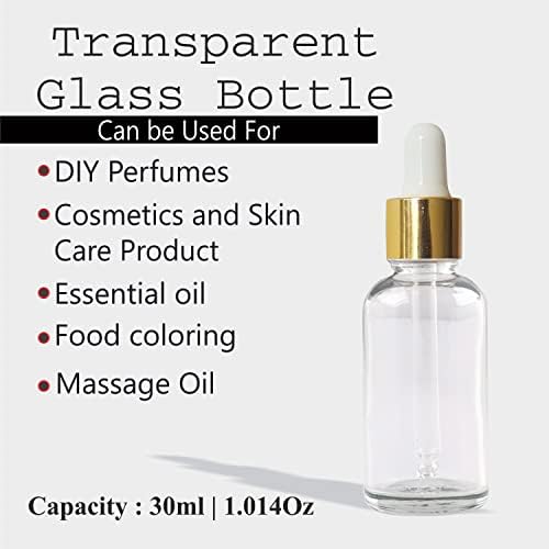 Zenvista 5 pacote de 1 oz de tampa de ouro garrafa de conta -gotas, garrafas de vidro redondo redondo de 30 ml com gotas de olhos