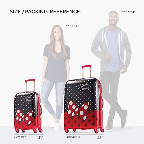 Bagagem Hardside American Tourister Kids 'Disney com rodas giratórias, arco vermelho da Minnie Mouse, conjunto de 2 peças