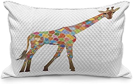 Ambesonne Giraffe acolchoado Capa de travesseira, arte abstrata colorida interpretou um animal de pescoço comprido selvagem