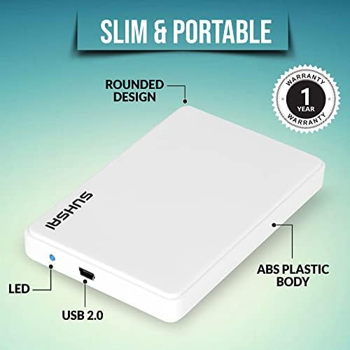 Suhsai 500 GB de disco rígido externo USB 2.0 Ultra Slim & Compact Storage portátil Backup de dados estendido Tamanho