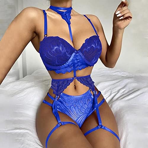 Lingerie sexy feminina, lingerie feminina Babydoll 2 peças lingerie conjunto de renda com tira de pelúcia bodys de babydoll