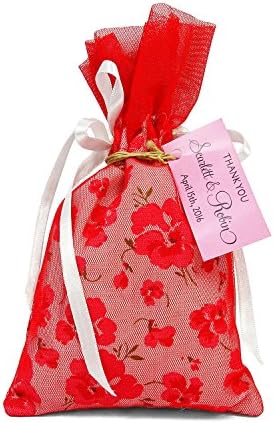 Darling Souvenir 20 algodão e líquido Bolsa de presente de tração de tração Pequena Bolsas de Favoras de Casamento Rústico com Tags de Papel Personalizado