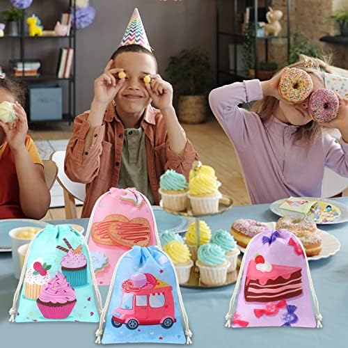 24 peças de sorvete de sorvete sacos de tração, sobremesa colorida de donut festas de aniversário favores sacos de presente decoração