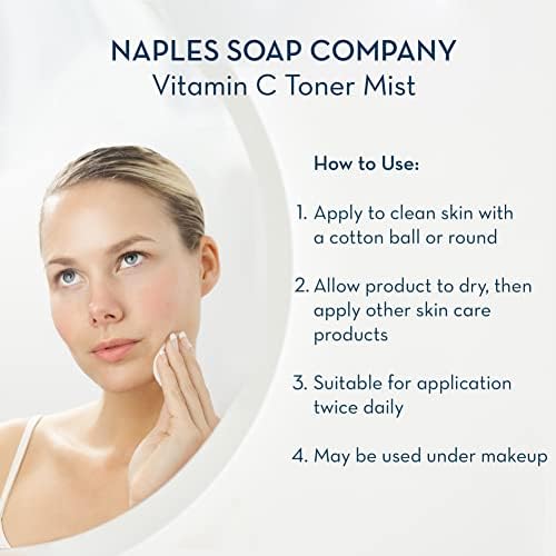 Naples Soap Company Brilhando e hidratando Vitamina C Face e Toner Body Toner Mist com ácido glicólico, botânicos