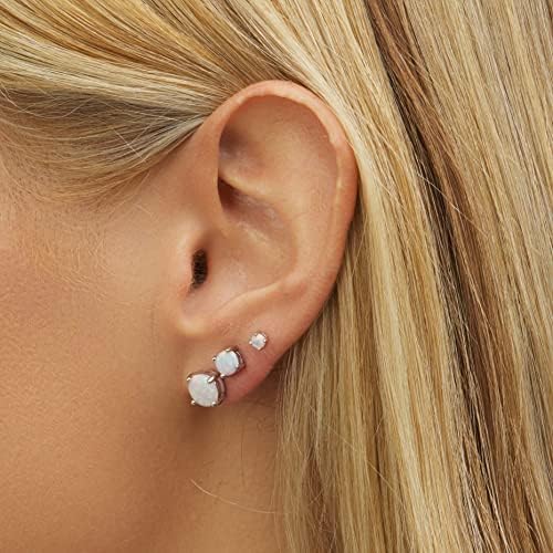 Barzel 18K Branco de ouro branco criou Brincos de pacote Opal Stud 3 Conjunto de pacotes