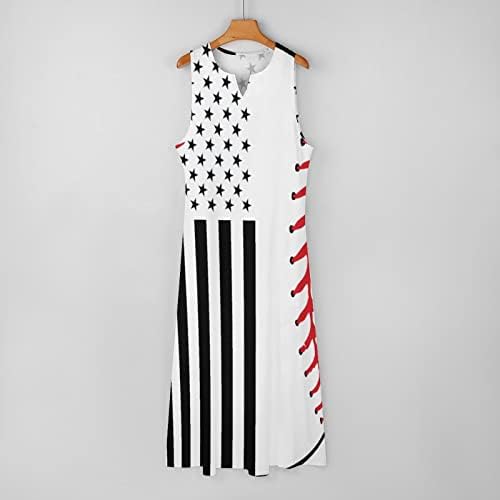 Bandeira americana e beisebol feminino feminino sem mangas maxi vestidos profundos v pesco