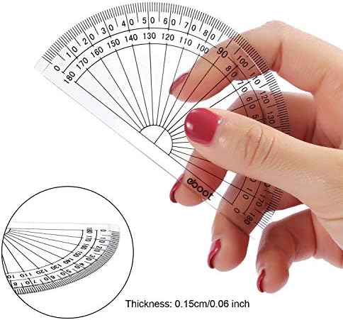 Transferidores de plástico Matemática, 180 graus, 4 polegadas, transparente, pacote de 2