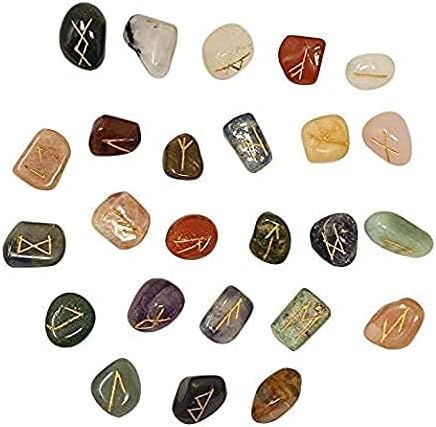 SellingHub21 Rune Situado em pedras multi gemas terapia com várias pedras runos naturais cura 25 pc com bolsa de veludo