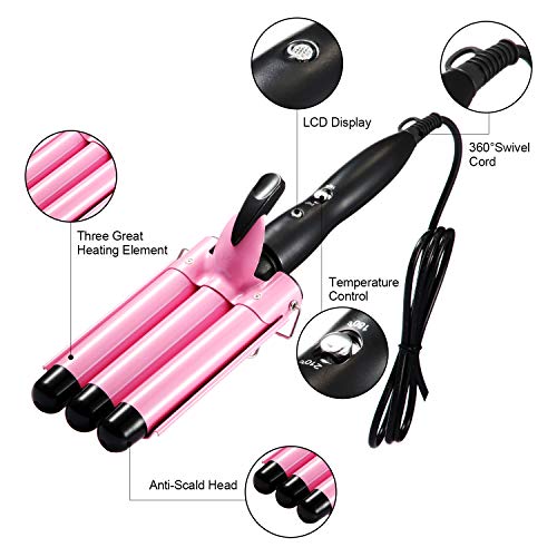 3 barril curling wand wand três barris waver hair hair barris crimper com 4 peças clipes de cabelo e luva resistente ao calor, ferramentas