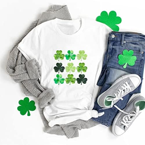 Yubnlvae Saint Patricks Dia das Mulheres Solid Cor Comfort O pescoço Blusa abençoada do pescoço