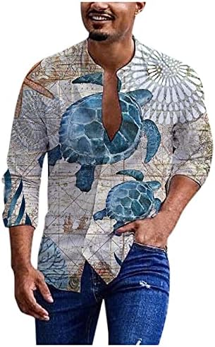 Camisas de linho de algodão xxbr para homens, outono de manga longa Dragonfly Print Camise Casual Casual Tops de praia