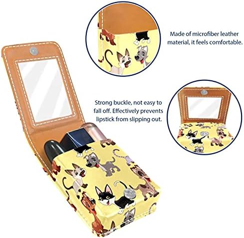 Caixa de batom de maquiagem para o organizador de batom portátil de cão amarelo de fora do cão com espelho Mini Makeup Saco leva até 3 batom