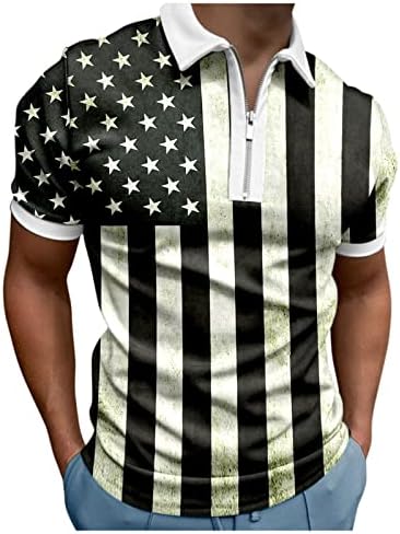 XXBR ZIPPER CHAMISTAS Polo para homens, Independence Day Bandle Sport Sport Casual Short Sleeve Stars and Stripes Tops