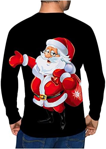 Homem de Natal Moda Moda 3D Presunto de neve T-shirts de manga longa casual para homens Pullover de pescoço redondo de camiseta gráfica