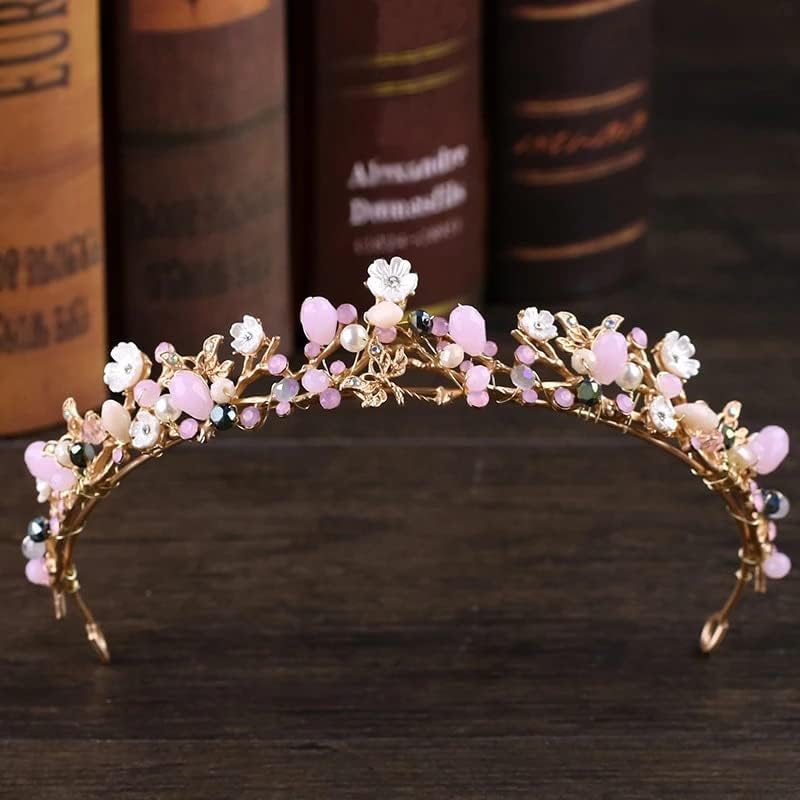 GFHLP Coroa artesanal de ouro Tiara Pearl Rhinestone Tiara Crown Acessórios de cabelo de noiva Capata