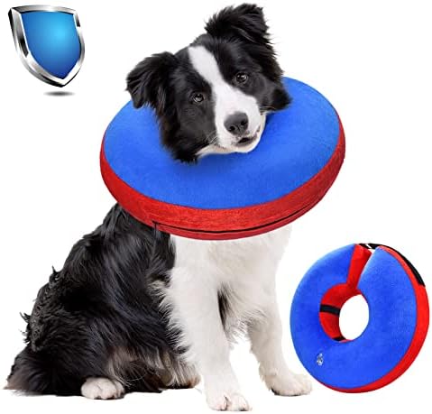 Alternativa do cone de cães de Bilibara após a cirurgia, colar de recuperação inflável para cães e gatos, colarinhos de cachorro ajustáveis, cone para cães após cirurgia para parar de lamber, cones de cachorro macios para cães grandes, azul