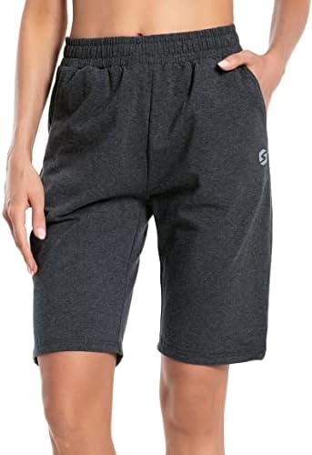 S Spowind Women's Bermuda Shorts Longo Sworts de Sweat de algodão com bolsos Lounge Athletic Workout Gym Knee