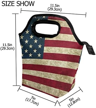 Lancheira VIPSK para adultos/homens/mulheres/crianças, lancheira antiga da bandeira americana, bolsas de almoço à prova d'água ao ar livre para piqueniques de piqueniques com zíper, preto