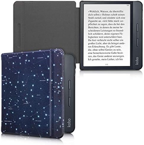 Caso Kwmobile Compatível com Kobo Libra H2O - Case PU E -Reader Tampa - Mapa de Estrela Branca/Blue Escuro