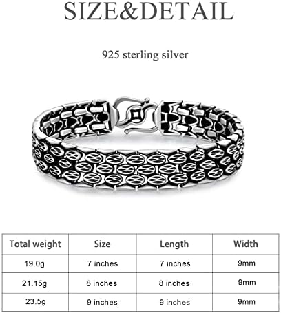 Cekama 925 Pulseira de prata esterlina para homens e mulheres Pulseira de malha clássica requintada espessa de bracelete grande 7-9