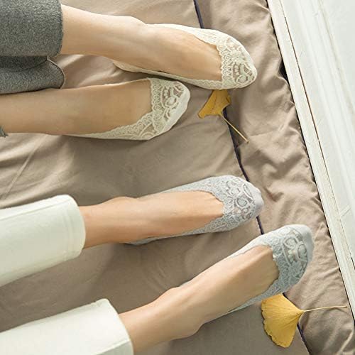 Galpada Womens Meocks 10 pares de meias invisíveis meias de barco de renda de mulheres respiráveis ​​meias de silicone sem meias de boca rasas