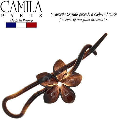 Camila Paris CP1592 Clipes de pinos de cabelos franceses para meninas, flores, casca de tartaruga, sem peças de metal, grãos