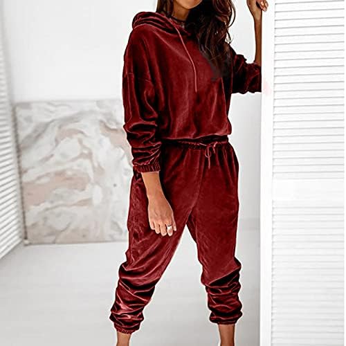 Mulher moda outono e inverno cor mole com capuz com capuz longo terno casual tops blush roupas calças calças de calça